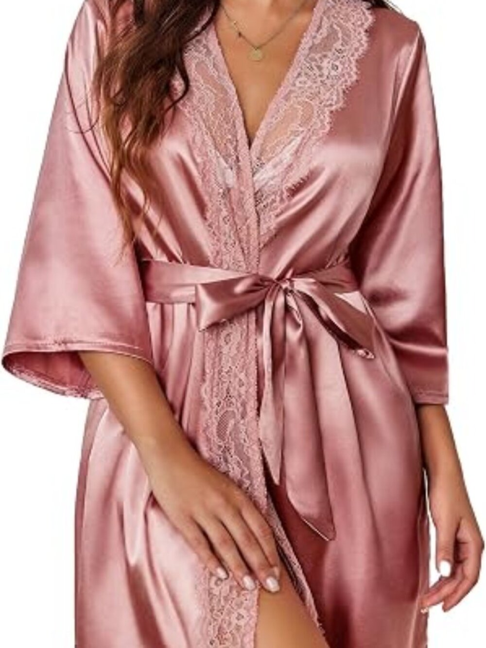 Women's Kimono Robe Short Satin Pure Short Silky Robes Sleepwear Pink-bridesmaid